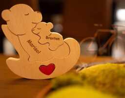 Personalized Wooden Mommy Rolling Bear Family Puzzle, Gift For Mommy & Unique Puzzle, Baby Cuddle Gift Granny, New Borns - thumbnail 1