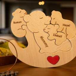 Personalized Wooden Mommy Rolling Bear Family Puzzle, Gift For Mommy & Unique Puzzle, Baby Cuddle Gift Granny, New Borns - thumbnail 4