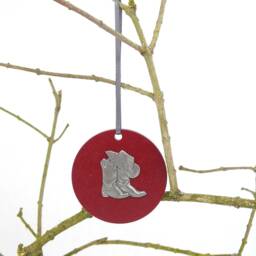 Cowboy Boots & Hat Wooden Christmas Decoration - Line Dancing Ornament Western Hanging - thumbnail 2