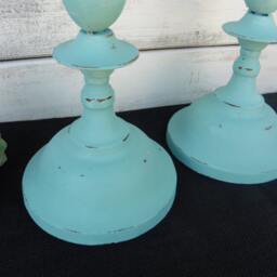 Set Of 2 Hand Painted Metal Candle Sticks Aqua/Turquoise With Jute ~ Candlesticks Holder Shabby Chic Distressed Home Decor - thumbnail 2