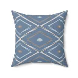 Square Throw Pillow, Southwestern Geometric, Denim Blue Beige, Desert Southwest Boho Decor, Bohemian Home Accent, Cushion