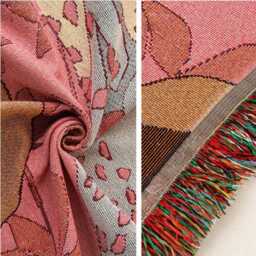 Pink Leopard Throw Blanket, Woven Tapestry Wall Hanging, Fringe Sofa Cover, Decor Gift - thumbnail 3