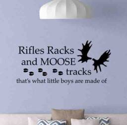 Rifles Racks & Moose Tracks Wall Decal Antlers Decor Poster Little Boys Deer Hunter Vinyl Sticker Gift Kids Art 1016