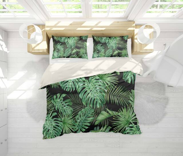 3D Palm Leaf Duvet Cover Set, Tropical Green Bedding - image 1
