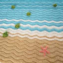 Crochet Sea Turtle Blanket - Beach Wave Afghan Ocean Baby Turtles Honeymoon Gift Ripple - thumbnail 2