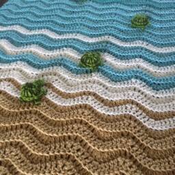 Crochet Sea Turtle Blanket - Beach Wave Afghan Ocean Baby Turtles Honeymoon Gift Ripple - thumbnail 3