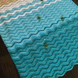 Crochet Sea Turtle Blanket - Beach Wave Afghan Ocean Baby Turtles Honeymoon Gift Ripple - thumbnail 4