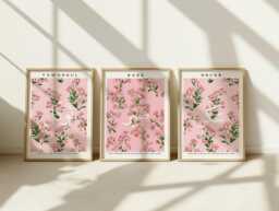 Islamic Wall Art - Sage & Pink Prints, 3 Set, Blush Art, Botanical & Green, Sabr, Shukr, Tawakkul, Living Room - thumbnail 1