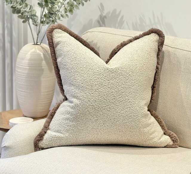 Cream Beige Boucle Cushion Cover - Custom Throw Pillow - Mushroom Boucle - image 1
