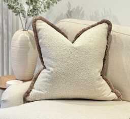 Cream Beige Boucle Cushion Cover - Custom Throw Pillow - Mushroom Boucle - thumbnail 1