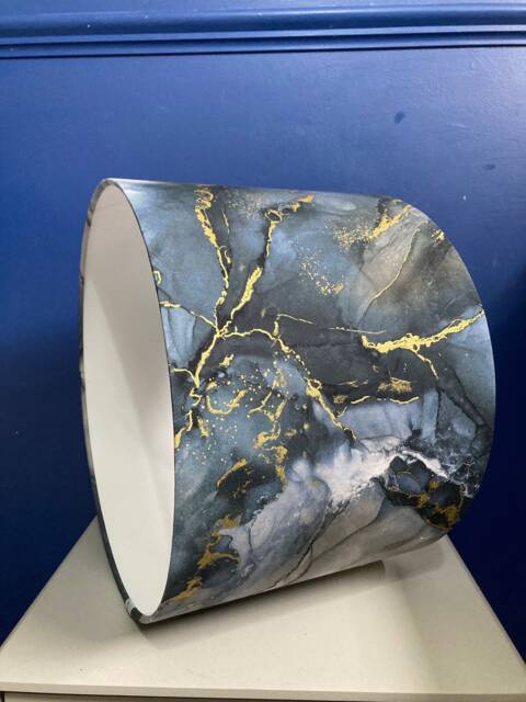 Grey Marble Lampshade Silver Gold Marbled Round Shade For Lamp, Pewter Charcoal & White Decor Gift - image 1