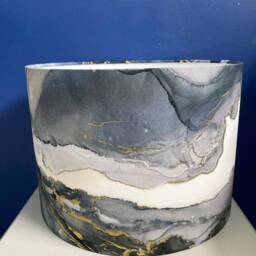 Grey Marble Lampshade Silver Gold Marbled Round Shade For Lamp, Pewter Charcoal & White Decor Gift - thumbnail 2