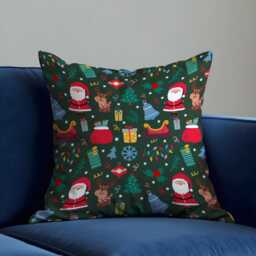 Christmas Cushion Cover With Santa & Reindeer Print, Green Holiday Throw Pillowcase, Festive Decorative Case