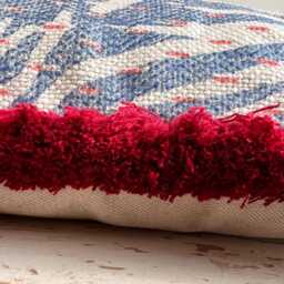 Cushions Made in Fermoie Savernake Fabric Designer Decorative Rich Blue Linen Cushion Pillow Throw Cover With Red Brush Fringe - thumbnail 3