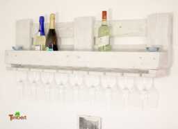 Vintage Wine Rack in Shabby Chic White Made From Recycled Euro Pallets. Pallet Furniture, Wall Shelf For Bottles With Glass Holders, Wooden Shelf - thumbnail 1