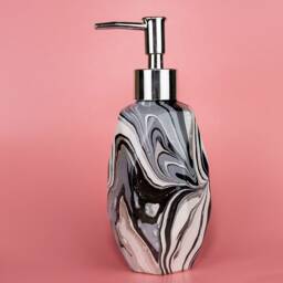 Hand Marbled Ceramic Soap Lotion Dispenser, Silver Pump, Geometric - Effy Monochrome, White, Black, Grey & Silver