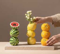 Modern Fruit Stacked Vase - Nordic Ceramic Table Centerpiece in Orange, Lemon Or Watermelon - thumbnail 1