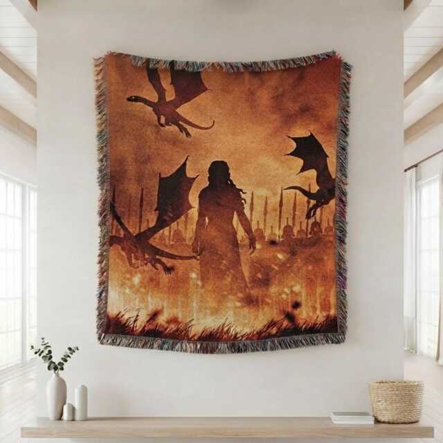 Throne Of Glass Woven Blanket, Dragons Fantasy Bookish Book Lover Gift - image 1