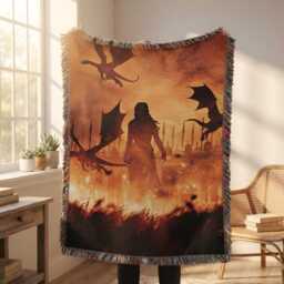 Throne Of Glass Woven Blanket, Dragons Fantasy Bookish Book Lover Gift - thumbnail 3
