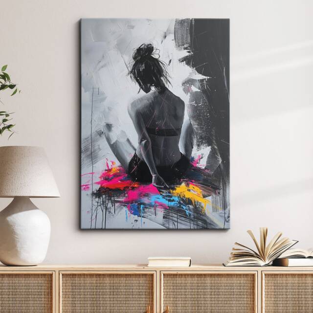 Black & White Paint Splash Woman Abstract Painting Framed Poster Print Canvas Wall Decor Art Bedroom Home Interior Gift - image 1