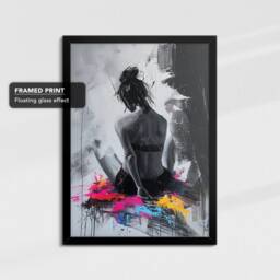 Black & White Paint Splash Woman Abstract Painting Framed Poster Print Canvas Wall Decor Art Bedroom Home Interior Gift - thumbnail 2