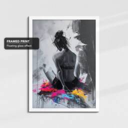 Black & White Paint Splash Woman Abstract Painting Framed Poster Print Canvas Wall Decor Art Bedroom Home Interior Gift - thumbnail 3