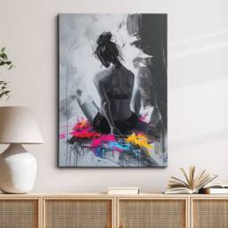 Black & White Paint Splash Woman Abstract Painting Framed Poster Print Canvas Wall Decor Art Bedroom Home Interior Gift - thumbnail 1