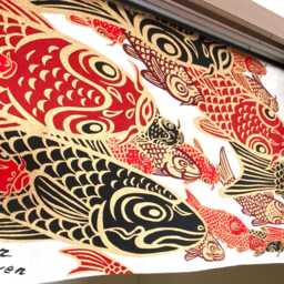 Carp Noren Curtain, Red & Golden Carps Wall Decoration, Kendo Noren, Martial Arts Dojo Doorstep Window Valance - thumbnail 3