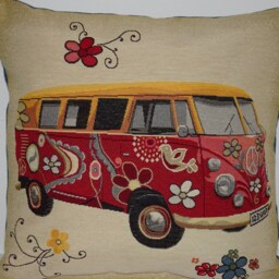 Decorative Cushion Cover Motif Bus Tapestry Peace Flowers Camping Freedom Upcycled Denim & Fabric Holidays Surfing - thumbnail 3