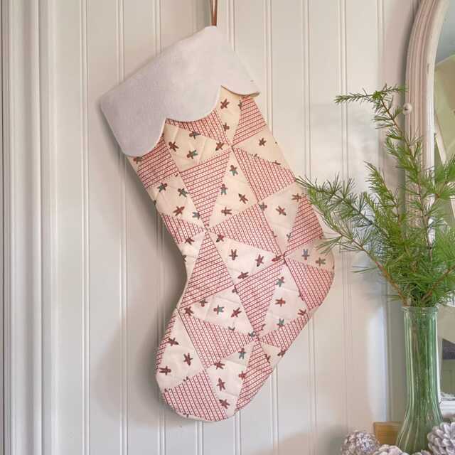 Quilted Patchwork Christmas Stocking - Gingerbread Light Stripes N107 - image 1