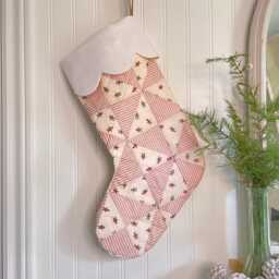 Quilted Patchwork Christmas Stocking - Gingerbread Light Stripes N107 - thumbnail 1