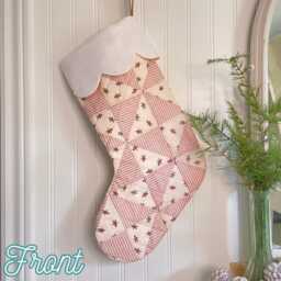 Quilted Patchwork Christmas Stocking - Gingerbread Light Stripes N107 - thumbnail 2
