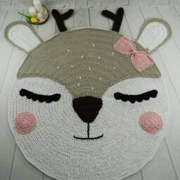 Crochet Deer Rug Cotton Woodland Nursery Decor - thumbnail 2
