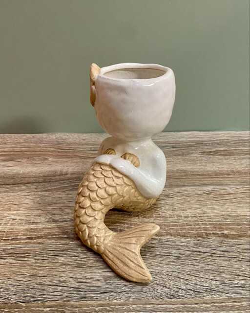 Ceramic Sitting Mermaid Plant Pot/Seaside Beach D??cor Planter Indoor Pots Home Living Bathroom Holiday - image 1