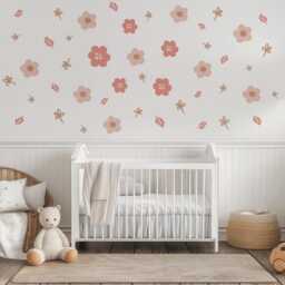 Boho Flower Wall Stickers, Pink Nursery Decals, Floral Kids Room Decor, Peel & Stick Flowers, Girls Bedroom Stickers - thumbnail 3