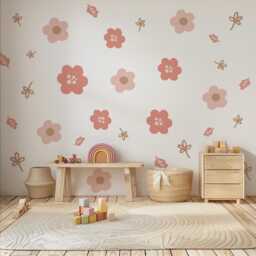 Boho Flower Wall Stickers, Pink Nursery Decals, Floral Kids Room Decor, Peel & Stick Flowers, Girls Bedroom Stickers - thumbnail 1
