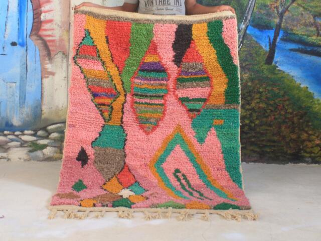 Custom Fabulous Boujad Rug, Authentic Moroccan Azilal Abstract Multicolored Carpet, Handmade Furniture, Bohemian Rug - image 1