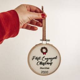 First Engaged Christmas Embroidered Ornament - Keepsake, Engagement Gift - thumbnail 3