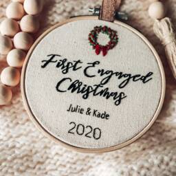 First Engaged Christmas Embroidered Ornament - Keepsake, Engagement Gift - thumbnail 1