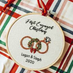 First Engaged Christmas Embroidered Ornament - Keepsake, Engagement Gift - thumbnail 4
