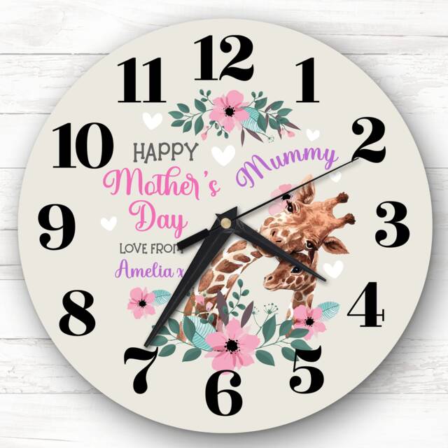 Mummy Mother's Day Gift Giraffe Neutral Personalised Clock - image 1