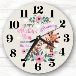 Mummy Mother's Day Gift Giraffe Neutral Personalised Clock - thumbnail 1