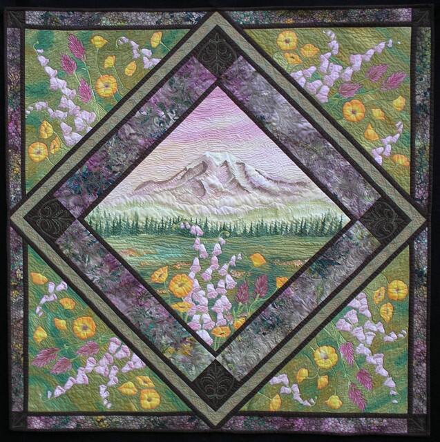 Mt. Rainier Art Quilt/Wall Hanging Hand Painted Fiber Quiltsy Handmade - image 1