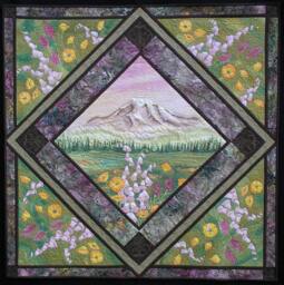 Mt. Rainier Art Quilt/Wall Hanging Hand Painted Fiber Quiltsy Handmade - thumbnail 1