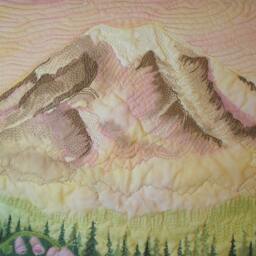 Mt. Rainier Art Quilt/Wall Hanging Hand Painted Fiber Quiltsy Handmade - thumbnail 3