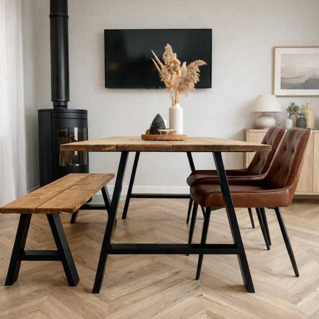 Reclaimed Wood Dining Table With Steel A Frame Legs. - Matching Benches Available - image 1