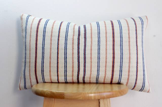 Vintage Hmong Pillow Handwoven Hemp, Striped Indigo Textile - 12x20 - image 1