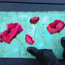 Pink Poppy Abstract Oilcloth Boho Floral Wall Art Or Floor Mat - thumbnail 2