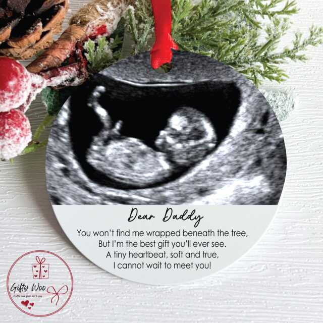 Personalised Pregnancy Announcement Bauble For Daddy To Be - Christmas Gift From Bump For Nanny Grandad Baby Tree Decoration - image 1