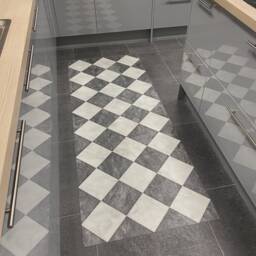 Checkerboard Vinyl Runner Rug in Black & White Marble Tile Design For Kitchen, Hallway Dining Room Floors - thumbnail 3